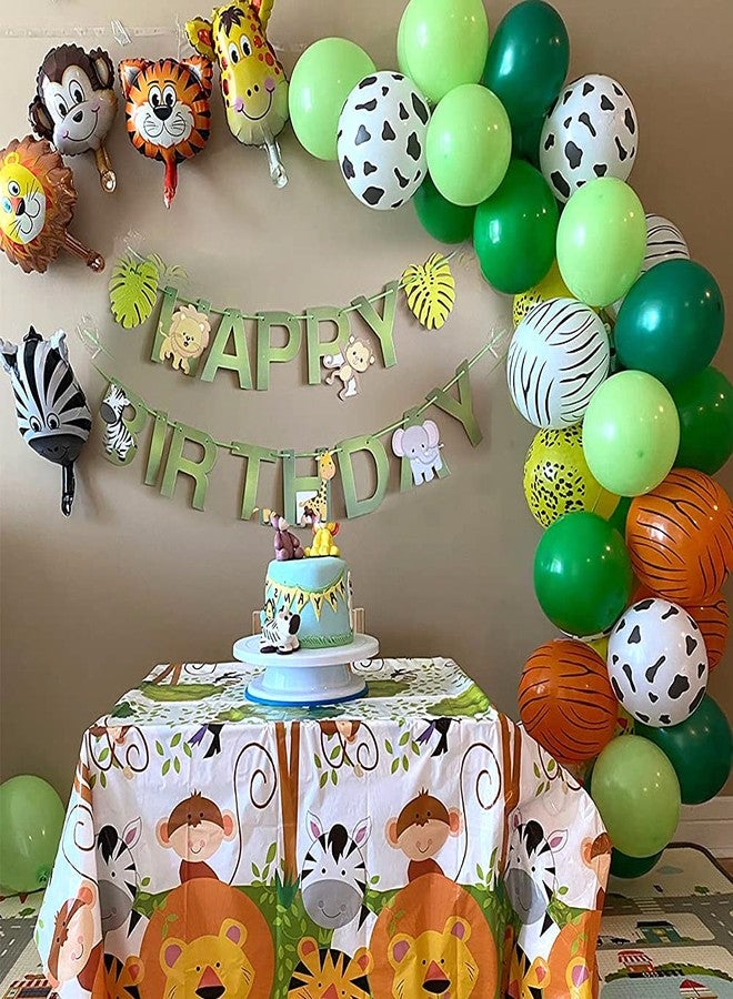 SKEFOLI Safari Birthday Decorations, 58PC Wild Jungle Theme Party Supply Animal Balloon Garland Kit Baby Shower Decor for Boy with Monkey Tiger Lion Zebra Reusable Balloon Happy Birthday Banner Tablecloth - Image 4