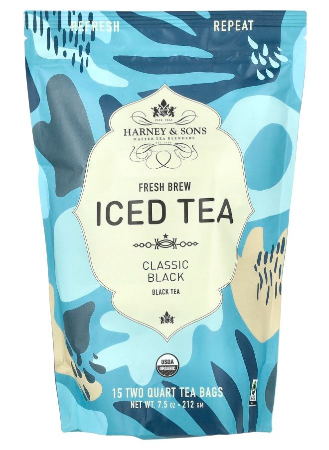 HARNEY & SONS Fresh Brew Iced Tea Classic Black  15 Two Quart Tea Bags 7.5 oz (212 g) 