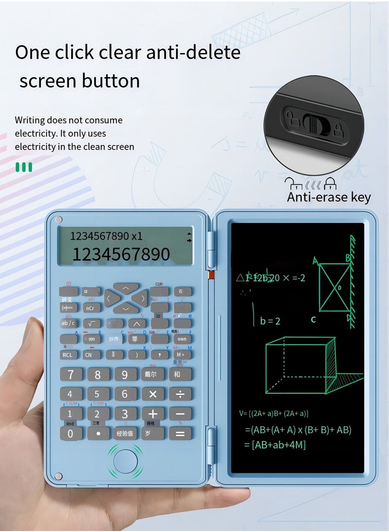 NIBEMINENT آلة حاسبة علمية مع مفكرة LCD قابلة للمسح والكتابة، آلات حاسبة للمكتب، آلة حاسبة احترافية محمولة قابلة للطي للدراسة والعمل  - Image 4
