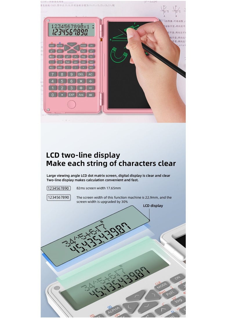 آلة حاسبة علمية مع مفكرة LCD قابلة للمسح والكتابة، آلات حاسبة للمكتب، آلة حاسبة احترافية محمولة قابلة للطي للدراسة والعمل
