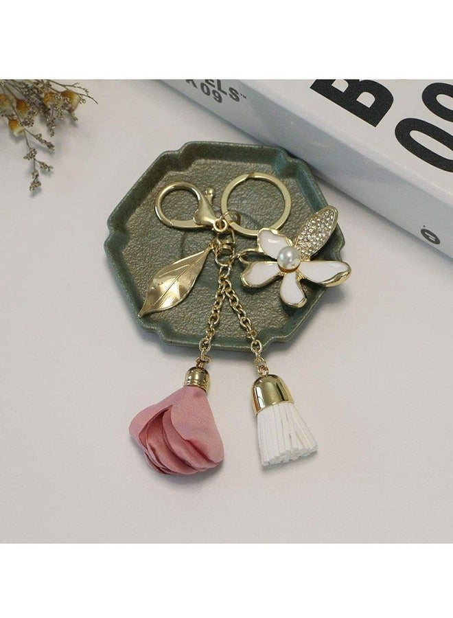 اتش واي زهرة شرابة سلسلة المفاتيح حجر الراين ورقة حقيبة قلادة سيارة سلسلة المفاتيح سحر هدية للنساء والفتيات - Image 4