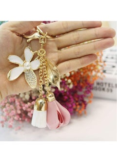 HY Flower Tassel Keychain Rhinestone Leaf Bag Pendant Car Keychain Charms Gift for Women and Girls  - Image 3