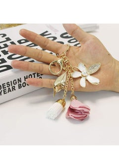 HY Flower Tassel Keychain Rhinestone Leaf Bag Pendant Car Keychain Charms Gift for Women and Girls  - Image 2