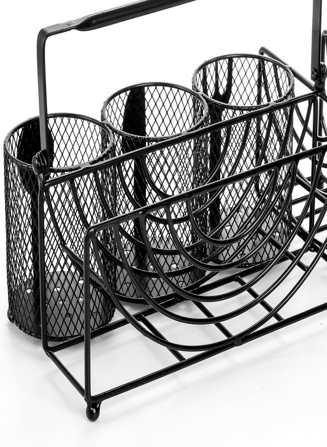 Mezchi Metal Utensil Caddy with 5 Compartments, Black Mesh Silverware Caddy Organizer, Flatware Storage Holder for Napkins, Plates, Party, Camping, Picnic, Buffet, RV, BBQ, Kitchen, Countertop - Image 5