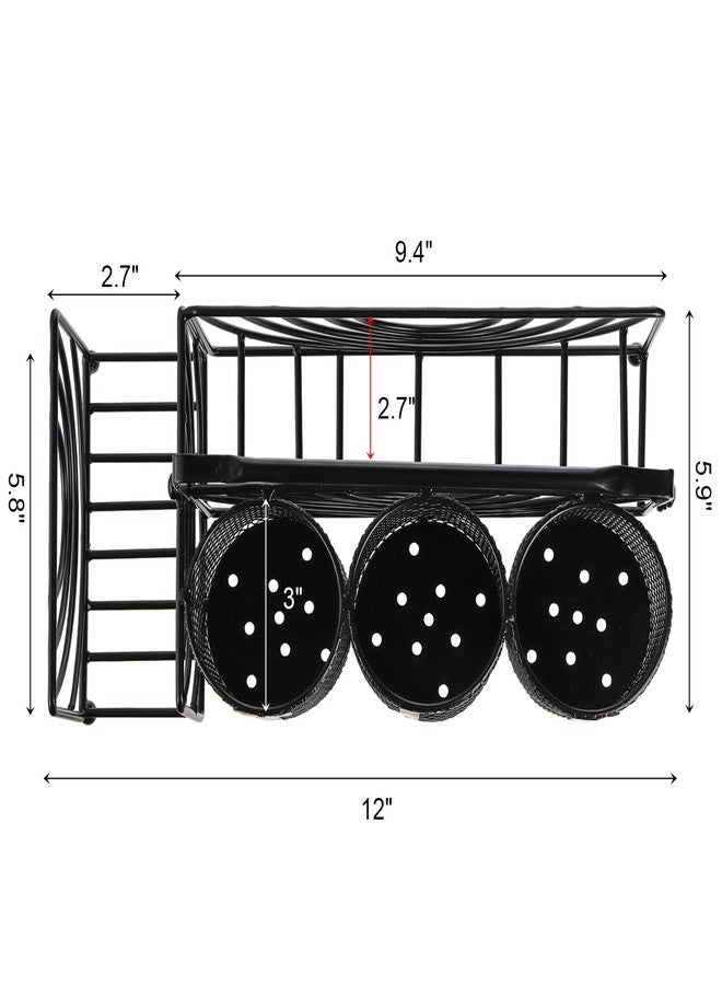Mezchi Metal Utensil Caddy with 5 Compartments, Black Mesh Silverware Caddy Organizer, Flatware Storage Holder for Napkins, Plates, Party, Camping, Picnic, Buffet, RV, BBQ, Kitchen, Countertop - Image 2