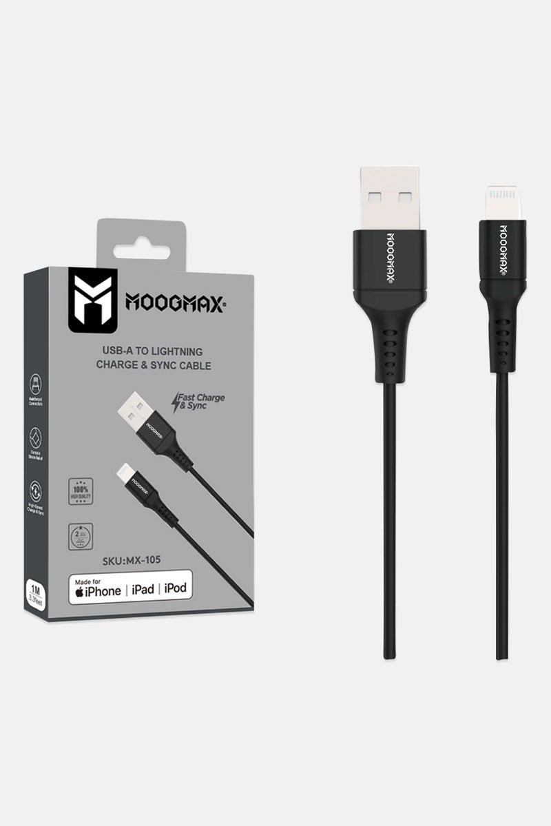 MOOGMAX MX065 Fabric Charger Cable, Black  - Image 1