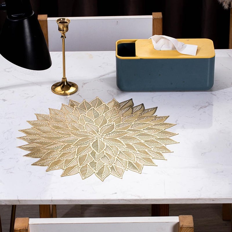 Xmkuwa أطباق مائدة 15 بوصة من الفينيل المضغوط مجموعة من 6 أطباق قابلة للغسل والمسح لمائدة الطعام لتزيين حفلات الزفاف وعشاء العطلات باللون الذهبي - Image 2