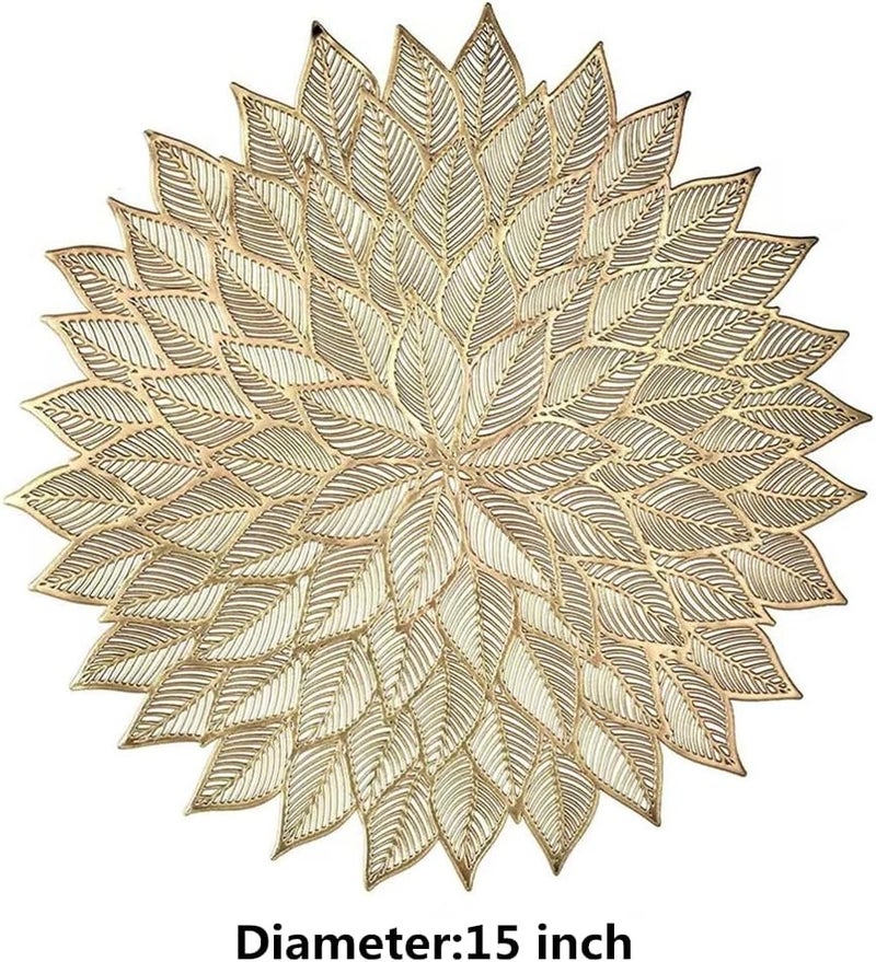 Xmkuwa أطباق مائدة 15 بوصة من الفينيل المضغوط مجموعة من 6 أطباق قابلة للغسل والمسح لمائدة الطعام لتزيين حفلات الزفاف وعشاء العطلات باللون الذهبي - Image 3