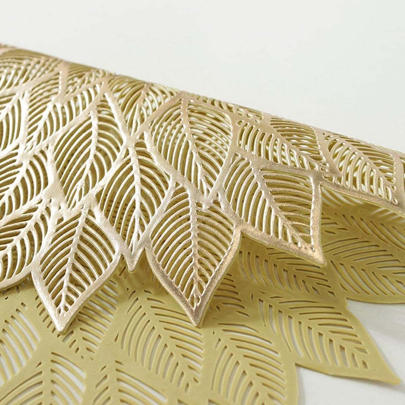 Xmkuwa أطباق مائدة 15 بوصة من الفينيل المضغوط مجموعة من 6 أطباق قابلة للغسل والمسح لمائدة الطعام لتزيين حفلات الزفاف وعشاء العطلات باللون الذهبي - Image 4