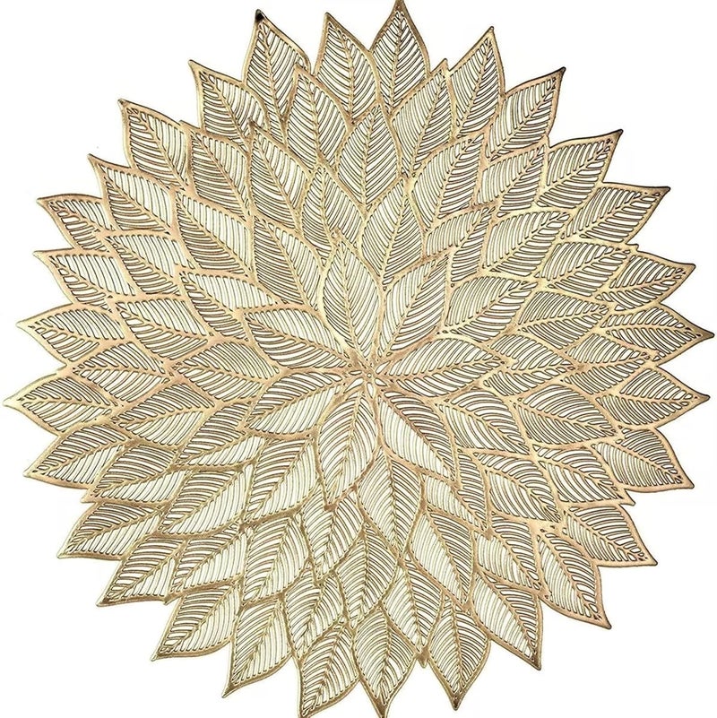 Xmkuwa أطباق مائدة 15 بوصة من الفينيل المضغوط مجموعة من 6 أطباق قابلة للغسل والمسح لمائدة الطعام لتزيين حفلات الزفاف وعشاء العطلات باللون الذهبي - Image 1