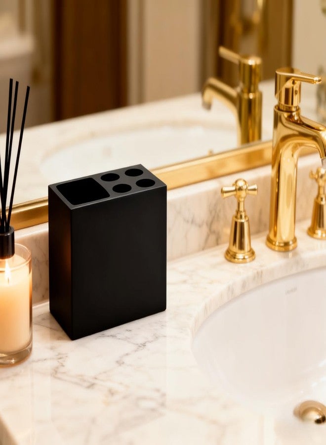 JINCROP Resin Matte Black Toothbrush Holder - 5 Slots Bathroom Storage Stand Organizer for Toothbrushes, Make-up Brushes & More - Image 2