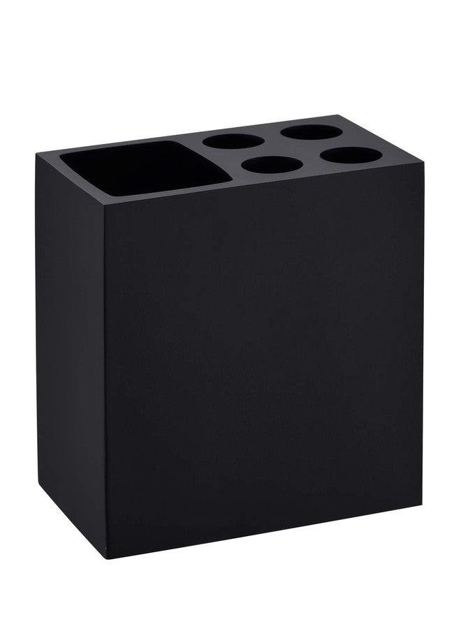 JINCROP Resin Matte Black Toothbrush Holder - 5 Slots Bathroom Storage Stand Organizer for Toothbrushes, Make-up Brushes & More - Image 1