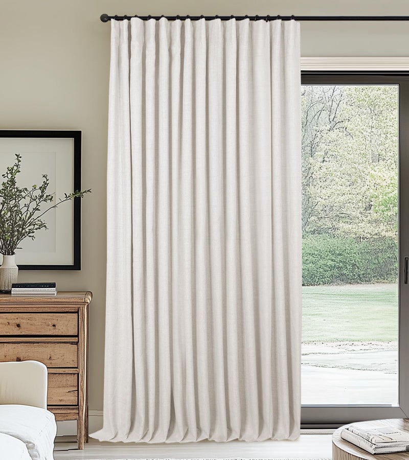 INOVADAY Thermal Sliding Door Curtains 100 Blackout Curtains for Bedroom Sliding Glass Door Drapes Extra Wide for Patio Linen Textured Farmhouse Window Treatment Beige 1 Panel W100xL108