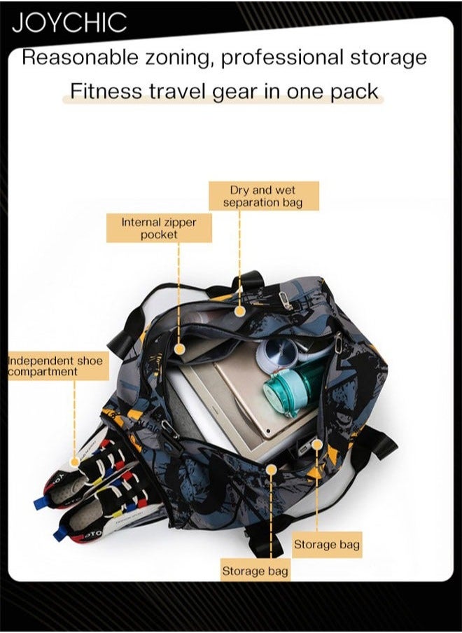 NIBEMINENT Colorful Fashionable Women Men Travel Duffel Bag Large Capacity Gym Sport Tote with Dry and Wet Pocket & Shoes Compartment for Yoga Fitness Multicolour  - Image 2