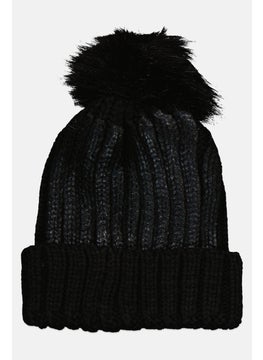 Women Textured Pom Pom Beanie , Black
