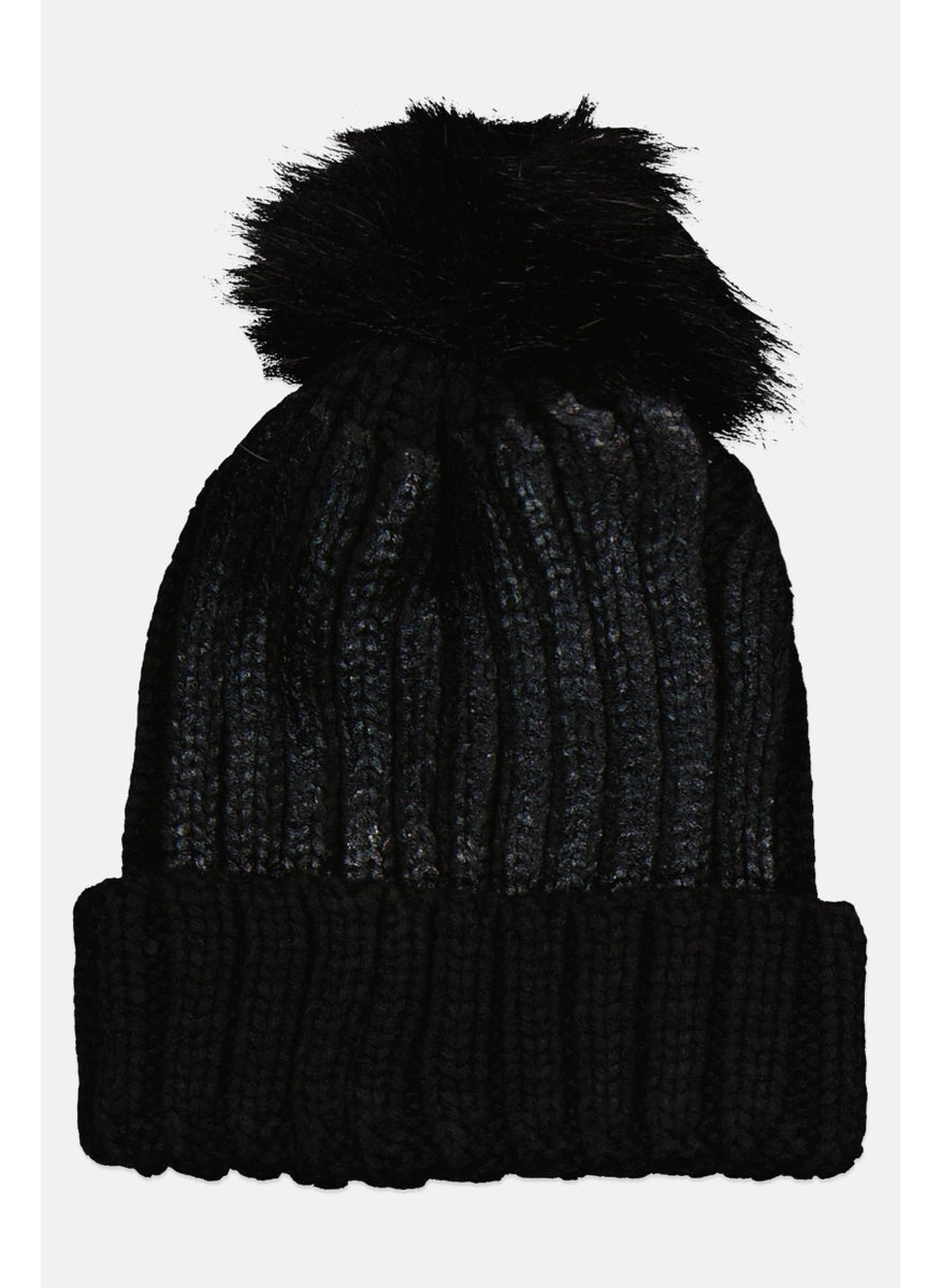 Body Glove - Women Textured Pom Pom Beanie , Black - Image 1