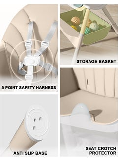 BAYBEE IRIS 3 in 1 Baby High Chair For Kids, Baby Feeding Chair Booster Seat With Rocker, Wheels, Storage, Recline - Beige  - Image 5