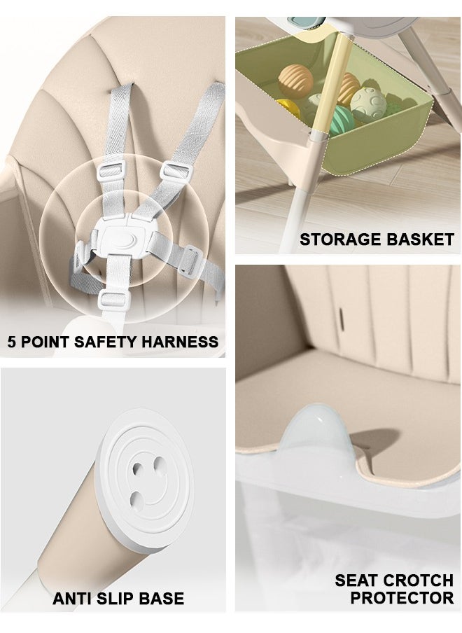 BAYBEE IRIS 3 in 1 Baby High Chair For Kids, Baby Feeding Chair Booster Seat With Rocker, Wheels, Storage, Recline - Beige  - Image 5