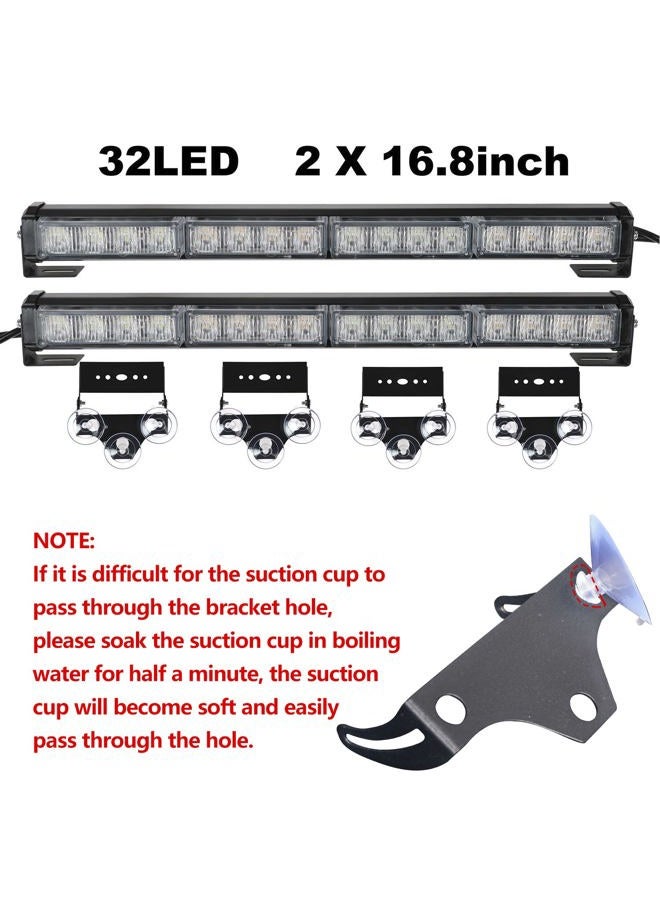 ASPL 2 x 16.8 Inch Emergency Flashing LED Strobe Light Bar 32 LEDs 26 Flash Patterns Indoor Safety Warning Lights (Amber/White) - Image 2