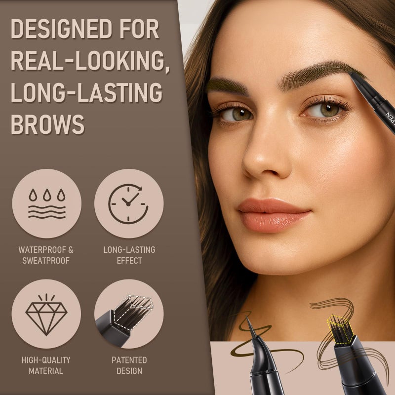 SUSIKEKI Dual-Ended Microblading Eyebrow Pencil for Women, 2 in 1 Liquid Eyebrow Pencil with Curved Tip and 4D Brow-Fection Microblading Pen, Shaped Fill HairLike Waterproof Lasting Eyebrows 04 Black Brown - Image 5