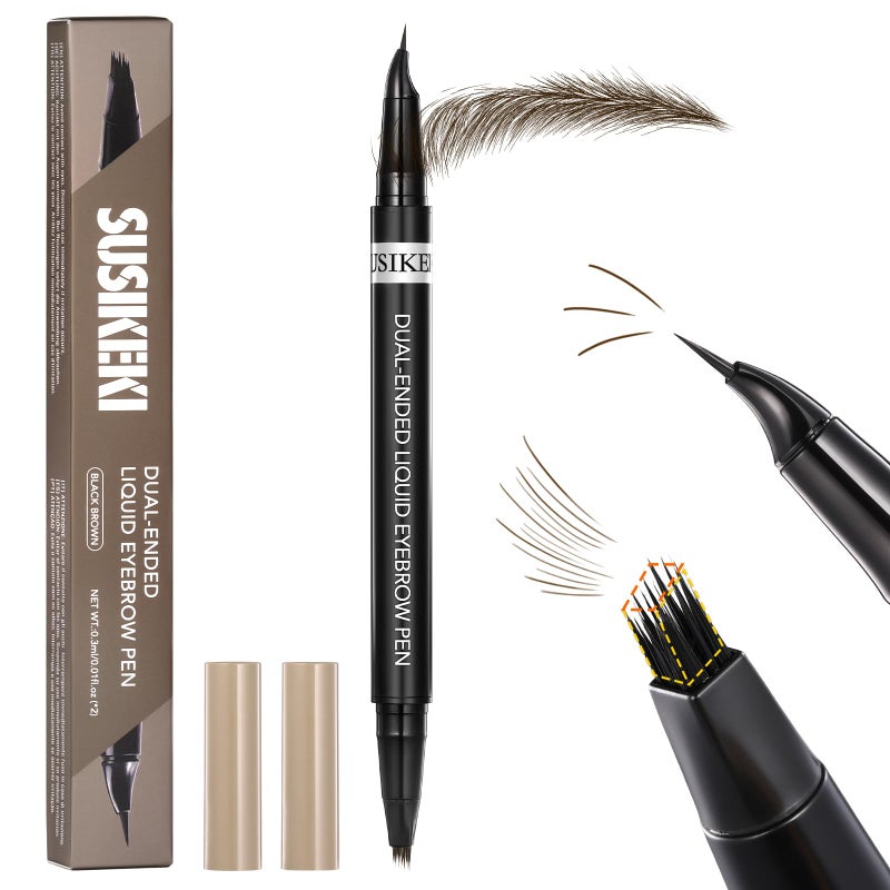 SUSIKEKI Dual-Ended Microblading Eyebrow Pencil for Women, 2 in 1 Liquid Eyebrow Pencil with Curved Tip and 4D Brow-Fection Microblading Pen, Shaped Fill HairLike Waterproof Lasting Eyebrows 04 Black Brown - Image 1