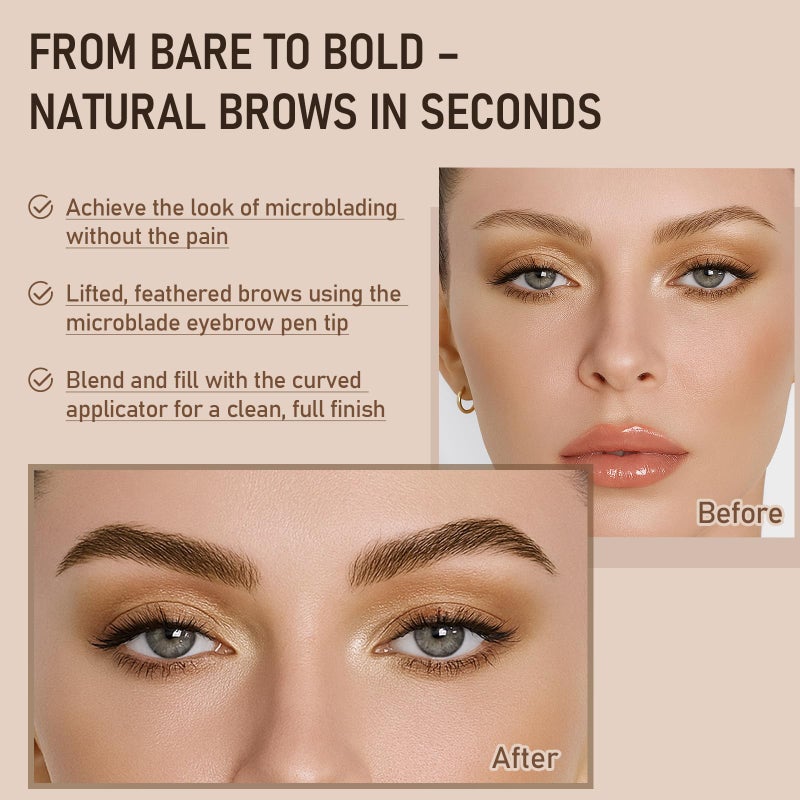 SUSIKEKI Dual-Ended Microblading Eyebrow Pencil for Women, 2 in 1 Liquid Eyebrow Pencil with Curved Tip and 4D Brow-Fection Microblading Pen, Shaped Fill HairLike Waterproof Lasting Eyebrows 04 Black Brown - Image 3