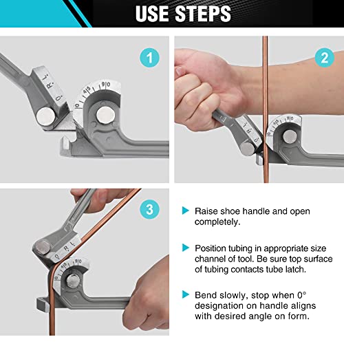 DURATECH Tube Bender, Pipe Bender, 3-IN-1, 1/4", 5/16", 3/8", for Copper, Brass, Aluminum and Thin Steel Pipes - Image 5