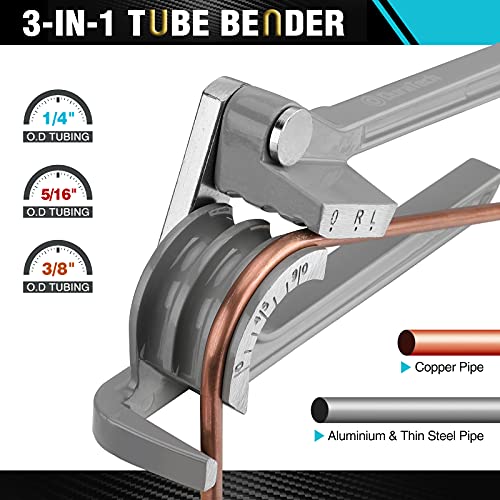 DURATECH Tube Bender, Pipe Bender, 3-IN-1, 1/4", 5/16", 3/8", for Copper, Brass, Aluminum and Thin Steel Pipes - Image 3