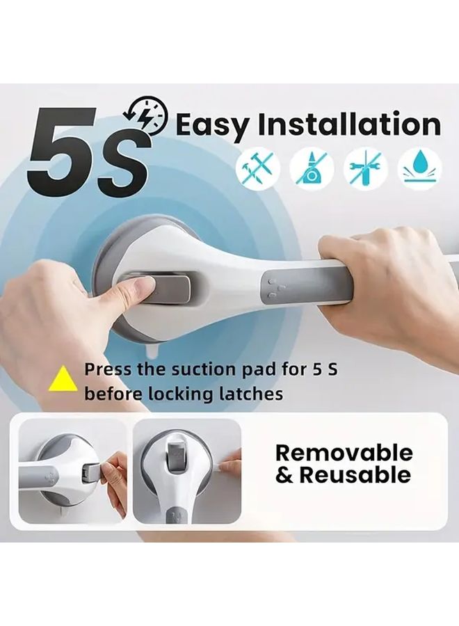 1pc Suction Cup Bathroom Armrest Ergonomic Handle No Drill Wall Mounted Shower Bathtub Grab Rail For Elderly White - Image 5