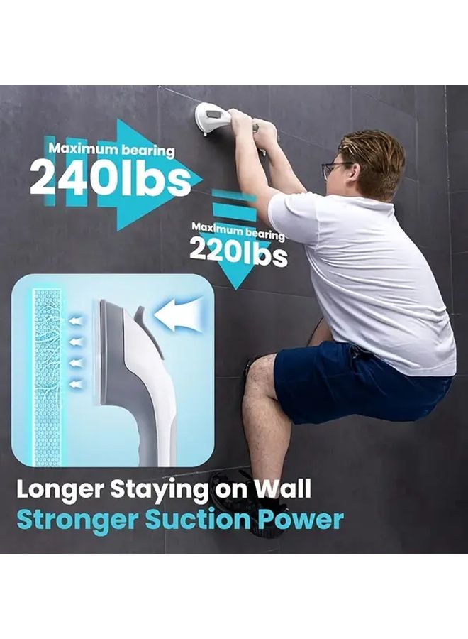 1pc Suction Cup Bathroom Armrest Ergonomic Handle No Drill Wall Mounted Shower Bathtub Grab Rail For Elderly White - Image 2