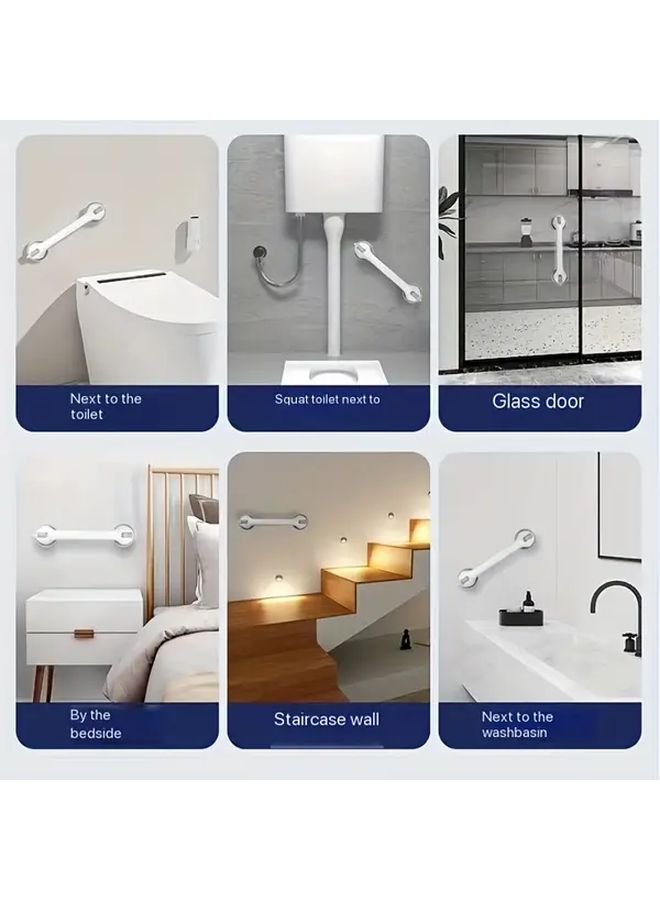 1pc Suction Cup Bathroom Armrest Ergonomic Handle No Drill Wall Mounted Shower Bathtub Grab Rail For Elderly White - Image 3