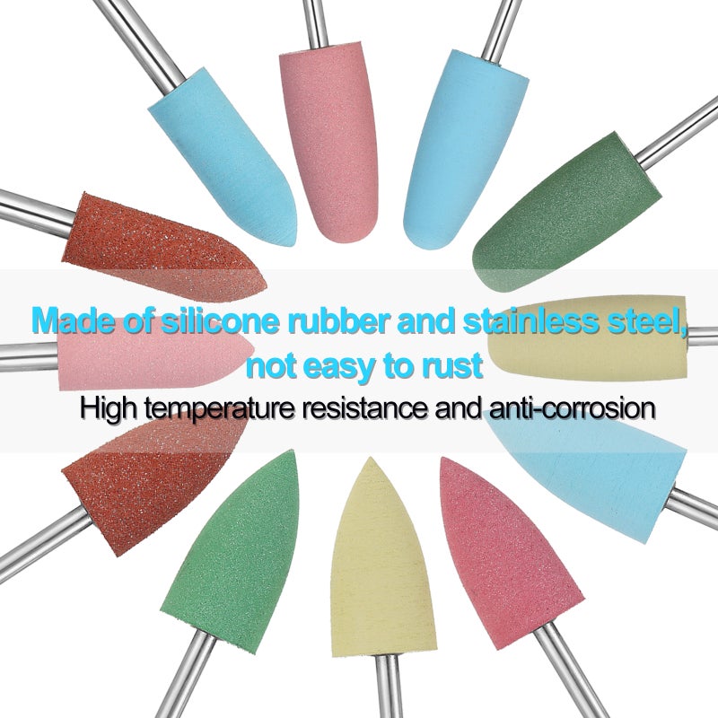 5Pcs/Set Rubber Silicone Drill Bit Multicolor Drill Bits Milling Cutter for Manicure Nail Buffer Polisher Grinder Tool - Image 3