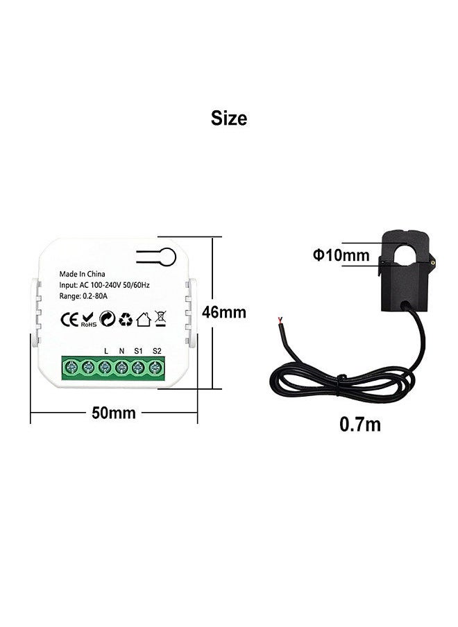 Tuya ZigBee Energy Meter 80A Current Transformer Clamp KWh Power Monitor Electricity Statistics Monitoring Device Compatible Alexa Google Home for Voice Control