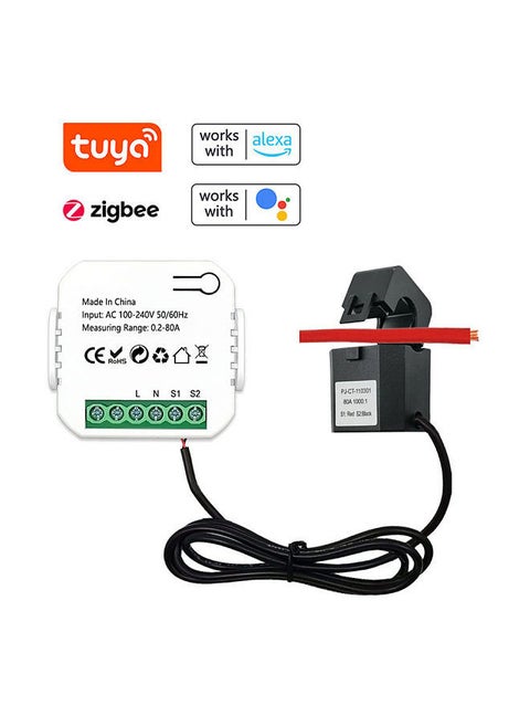 Tuya ZigBee Energy Meter 80A Current Transformer Clamp KWh Power Monitor Electricity Statistics Monitoring Device Compatible Alexa Google Home for Voice Control