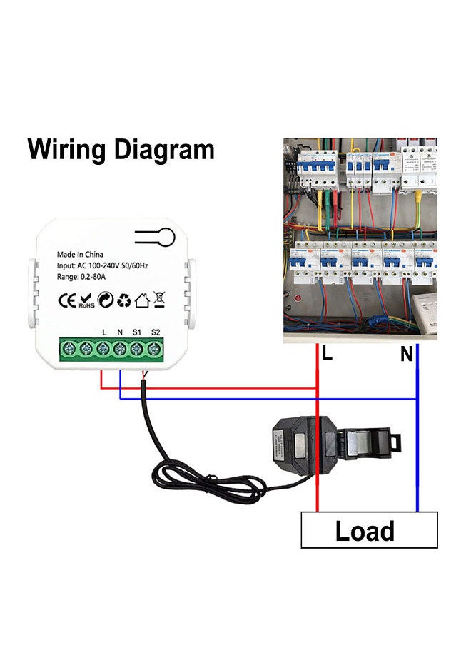 Tuya ZigBee Energy Meter 80A Current Transformer Clamp KWh Power Monitor Electricity Statistics Monitoring Device Compatible Alexa Google Home for Voice Control