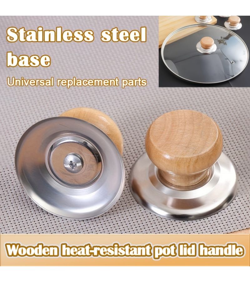 2pcs Heat Resistant Wooden Pot Lid Knobs with Stainless Steel Base Anti Scald Replacement for Pots Pans 2.25 Inch Kitchen Accessory - Image 1