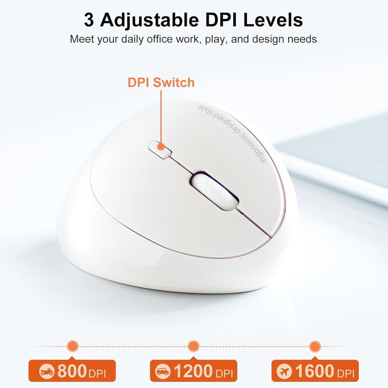SANWA 2.4G Wireless Ergonomic Mouse, Optical Vertical Mice, for Small Hands, Reduce Wrist Strain, (800/1200/1600 Adjustable DPI, 6 Buttons) Compatible with MacBook, Laptop, Windows, Mac OS, GMAERGW17W - Image 3