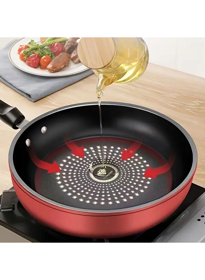 Red Cast Iron Non Stick Frying Pan 26cm Healthy Cooking Dishwasher Safe - Image 1