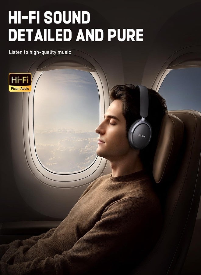 بيكن سماعات رأس Picun NC60 الهجينة بتقنية إلغاء الضوضاء النشطة، سماعات رأس لاسلكية قابلة للطي فوق الأذن بتقنية بلوتوث 5.4، مدة تشغيل تصل إلى 80 ساعة، وضع الشفافية، صوت جهير ستيريو، معادل صوت مخصص عبر التطبيق، مناسبة للسفر والمنزل، لون أسود - Image 4