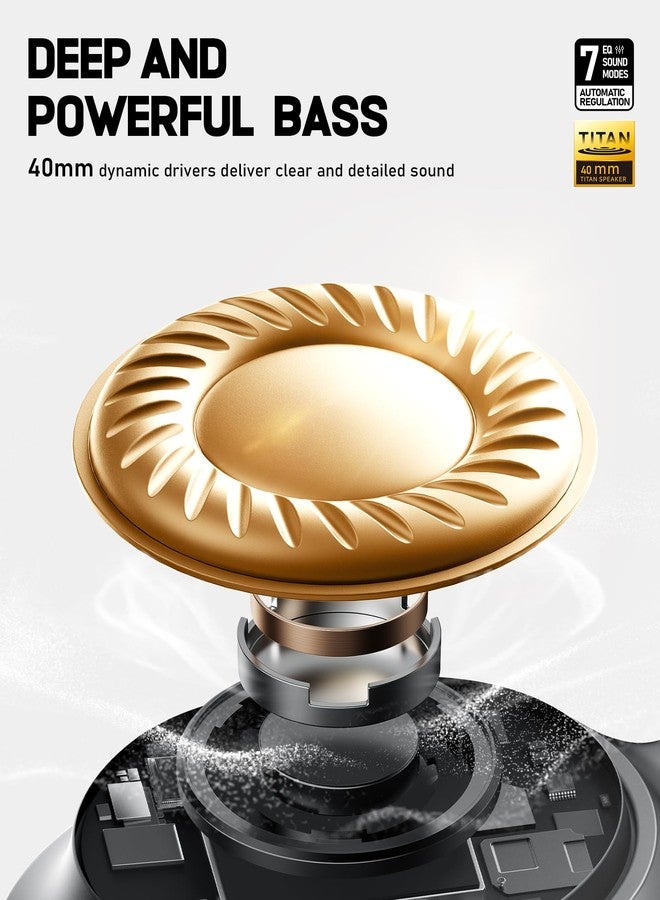 بيكن سماعات رأس Picun NC60 الهجينة بتقنية إلغاء الضوضاء النشطة، سماعات رأس لاسلكية قابلة للطي فوق الأذن بتقنية بلوتوث 5.4، مدة تشغيل تصل إلى 80 ساعة، وضع الشفافية، صوت جهير ستيريو، معادل صوت مخصص عبر التطبيق، مناسبة للسفر والمنزل، لون أسود - Image 5