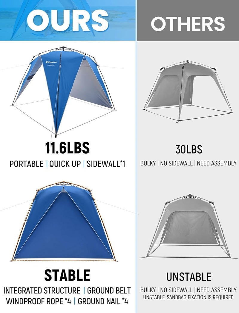 KingCamp Pop Up Canopy, Beach Tent for 6-8 Person 7.9' x 7.9' Outdoor Sun Shade with Detachable Sunshade for Camping, Beach, Garden & Backyard - Image 5