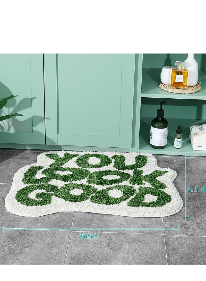 Excefore سجاد الحمام حوض، سجادة مقاومة للرطوبة، سجادة حمام غير قابلة للانزلاق، سجادة مناسبة للغسالة، سجادة ماصة للماء، سجادة للحمام تجعلك تبدو جيدًا لتزيين دش داخلي وحوض الاستحمام 25x21 بوصة (أخضر) - Image 3