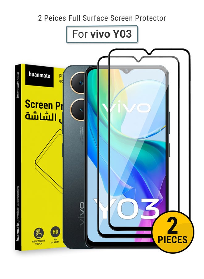 huanmate - 2 Pieces Vivo Y03 Screen Protector – Premium Edge to Edge Tempered Glass, High Transparency, Delicate Touch, Anti-Explosion, Smooth Arc Edges, Easy Installation - Image 1