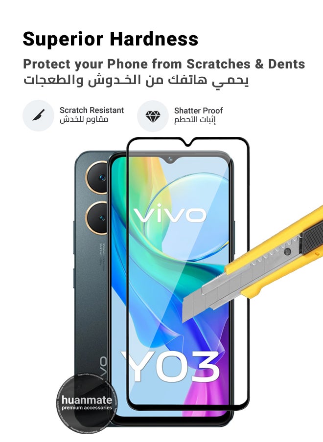 huanmate - 2 Pieces Vivo Y03 Screen Protector – Premium Edge to Edge Tempered Glass, High Transparency, Delicate Touch, Anti-Explosion, Smooth Arc Edges, Easy Installation - Image 1