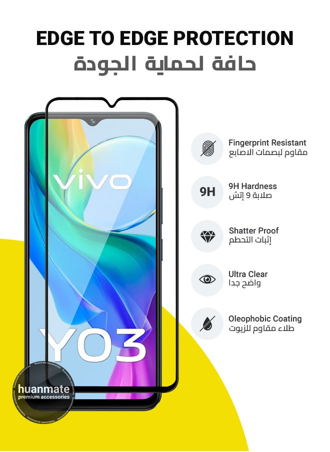 huanmate - 2 Pieces Vivo Y03 Screen Protector – Premium Edge to Edge Tempered Glass, High Transparency, Delicate Touch, Anti-Explosion, Smooth Arc Edges, Easy Installation - Image 1