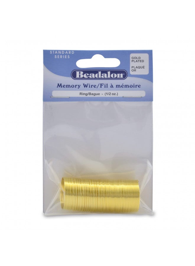 Beadalon Carbon Steel Memory Wire, Round, Ring, Gold Color, 0.5 oz, Approx. 99 coils - Image 1