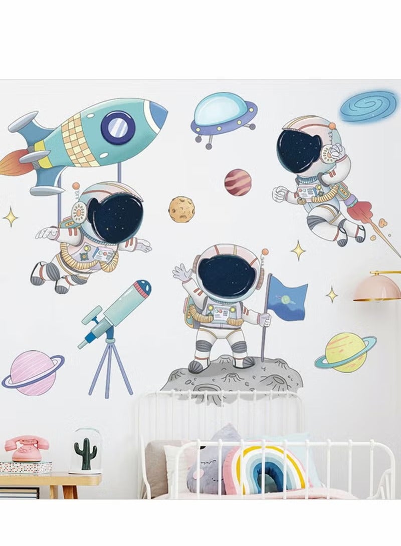Astronaut Wall Stickers, Outer Space Stars Decals, DIY Removable Large Art Decoration, Peel and Stick, for Kids Baby Boys Girls Playroom Bedroom Decor - Image 1