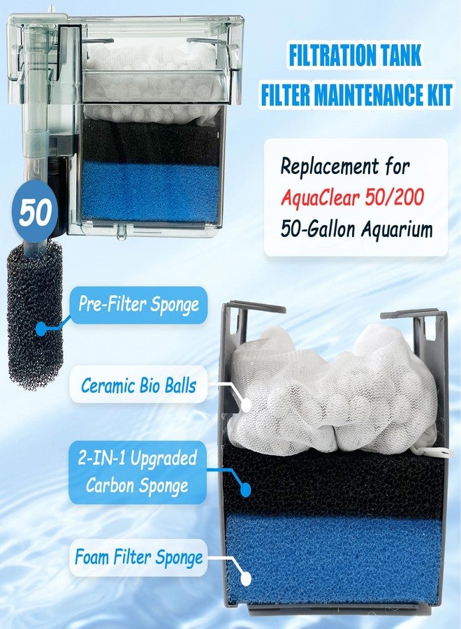 SHIGATSU 4 Set Replacement Aquarium Maintenance Kit for AquaClear 50 Power Filter, Includes Aquarium Foam Insert, Carbon Sponge, Bio Media and Pre-Filter Sponge - Image 2