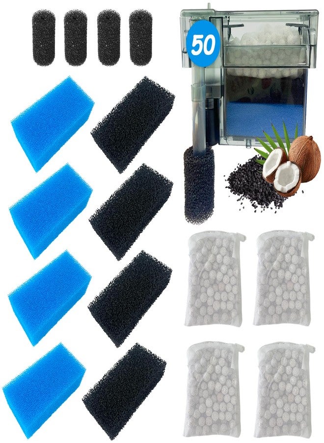 SHIGATSU 4 Set Replacement Aquarium Maintenance Kit for AquaClear 50 Power Filter, Includes Aquarium Foam Insert, Carbon Sponge, Bio Media and Pre-Filter Sponge - Image 1