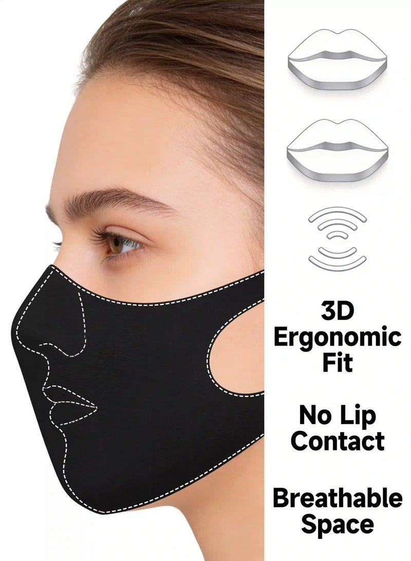 20 Pcs Reusable Ice Silk Face Mask | 3D Ergonomic Breathable Black Mask with Adjustable Ear Loops | Washable Dustproof Fabric | Unisex Adult - Image 3